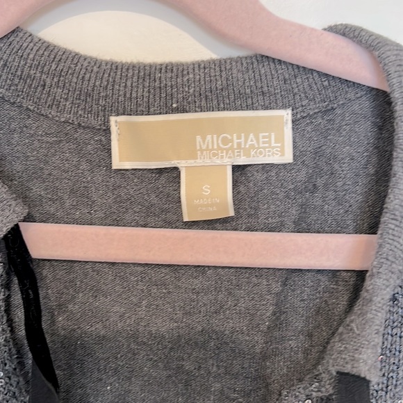 Michael Kors Gray Sequin Tie Neck Sweater - Picture 2 of 7